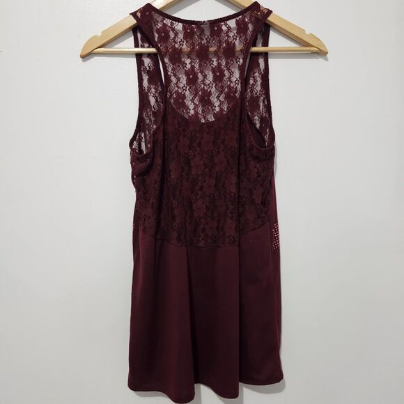 Vanity - Tank Top Lace Bedazzled Y2k - Size M - Maroon - Picture 3 of 8